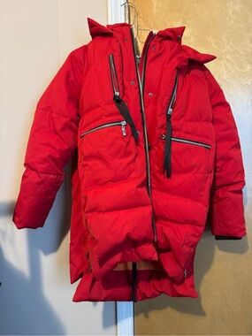 OROLAY Red Jacket with Black Mesh Lining and Silver Zipper